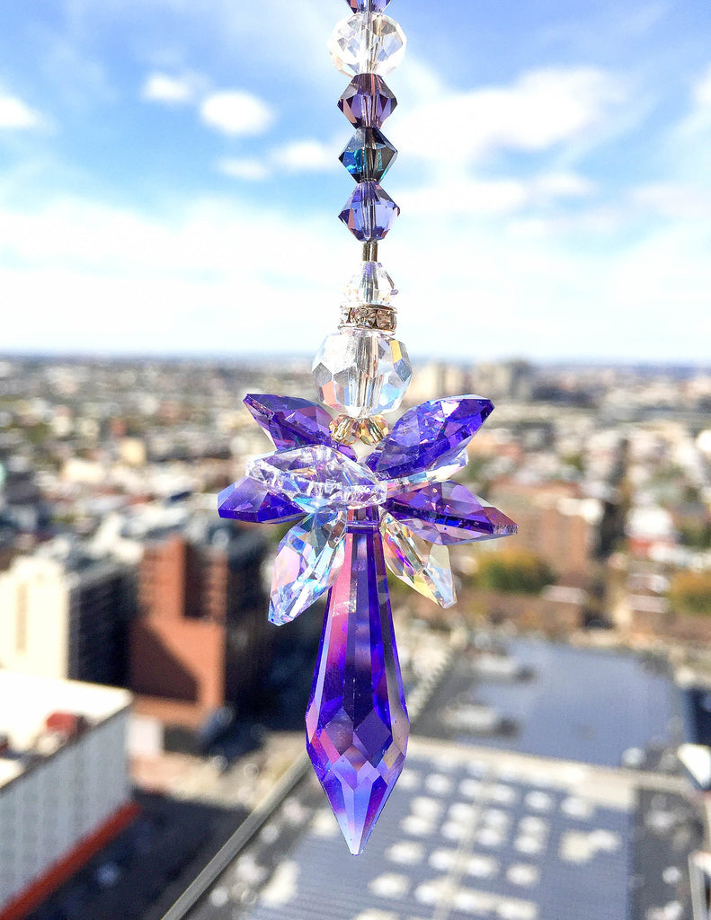 Purple Crystal Suncatcher Prism Cluster Made w / Swarovski Crystals, 2  longueurs pour voiture ou fenêtre de maison AURA PURPLE -  France