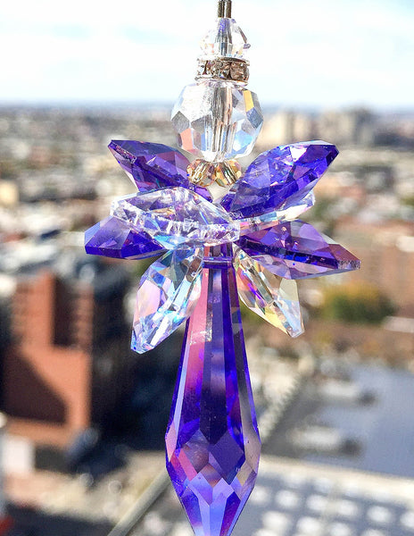 Purple Suncatcher Crystal Ornament Crystal Icicle Prism Sparkly Decor Guradian Angel Handmade Gift Favor Ideas Hanging Ornament