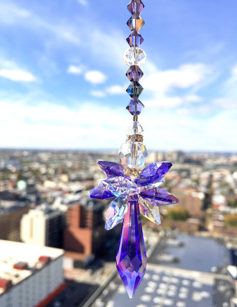 Purple Suncatcher Crystal Ornament Crystal Icicle Prism Sparkly Decor Guradian Angel Handmade Gift Favor Ideas Hanging Ornament