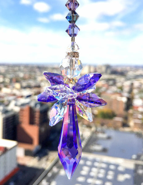 Purple Suncatcher Crystal Ornament Crystal Icicle Prism Sparkly Decor Guradian Angel Handmade Gift Favor Ideas Hanging Ornament