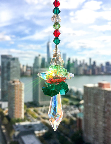 Red Green Suncatcher Holiday Ornament Christmas Ornament Guardian Angel Holiday Decor Crystal Suncatcher Decorative Tree Ornament