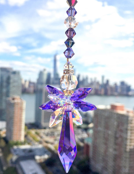 Purple Suncatcher Crystal Ornament Crystal Icicle Prism Sparkly Decor Guradian Angel Handmade Gift Favor Ideas Hanging Ornament