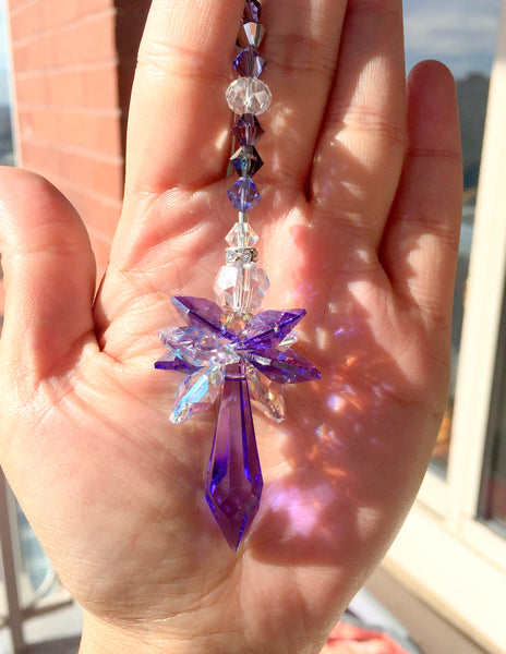 Purple Suncatcher Crystal Ornament Crystal Icicle Prism Sparkly Decor Guradian Angel Handmade Gift Favor Ideas Hanging Ornament