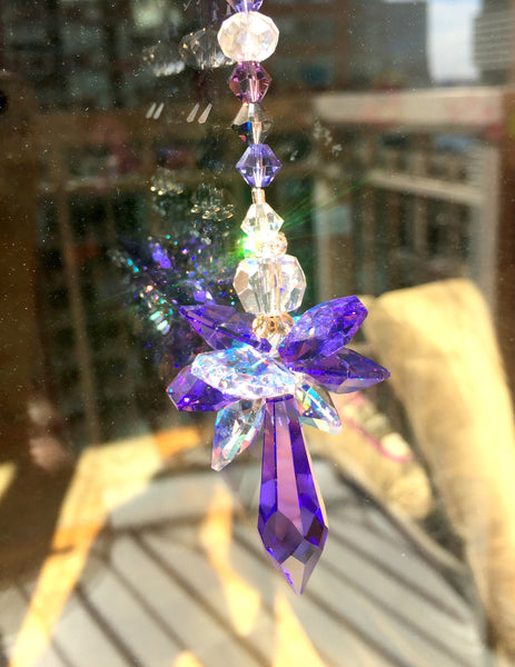 Purple Suncatcher Crystal Ornament Crystal Icicle Prism Sparkly Decor Guradian Angel Handmade Gift Favor Ideas Hanging Ornament