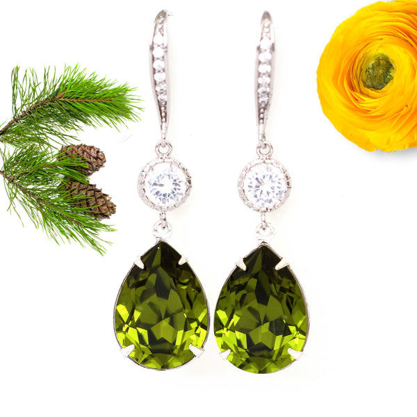 Olive Green Earrings  Olivine Earring Olive Green Teardrop Bridal Earring Green Bridesmaid Gift Bridal Party Wedding Jewelry OG31HC