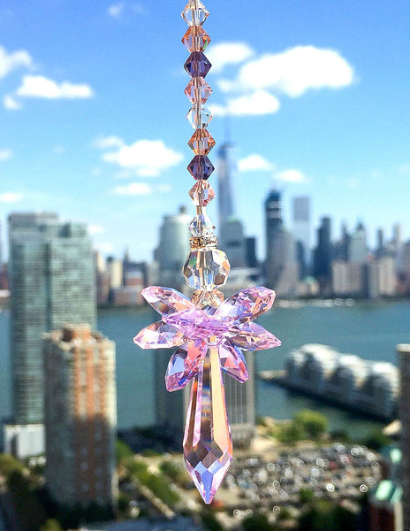 Crystal Suncatcher Angel Suncatcher Pink Purple Suncatcher Crystal Angel Decorative Glass Ornament Tree Ornament Window Decor