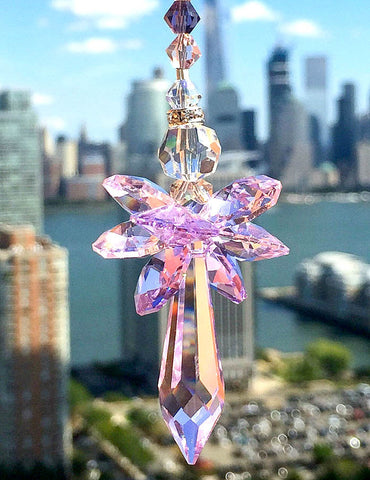 Crystal Suncatcher Angel Suncatcher Pink Purple Suncatcher Crystal Angel Decorative Glass Ornament Tree Ornament Window Decor