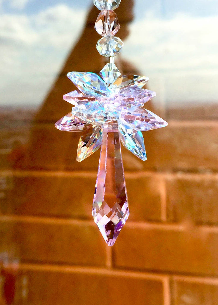 Pink and Silver Suncatcher Clear AB Suncatcher Crystal Aurora Borealis  Suncatcher Sunjewel Decorative Glass Ornament