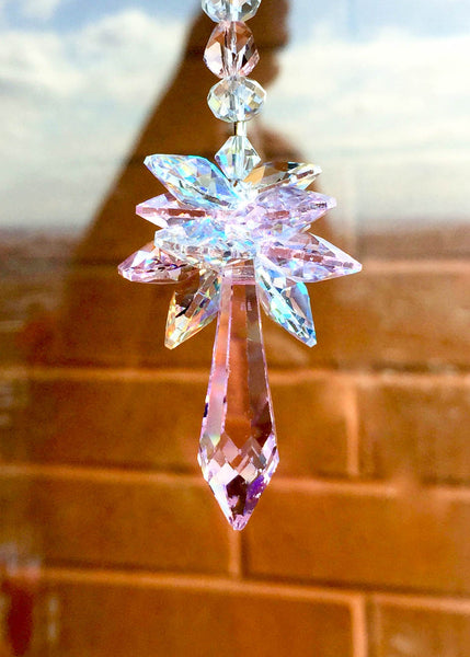 Pink and Silver Suncatcher  Clear AB Suncatcher Crystal Aurora Borealis Suncatcher Sunjewel Decorative Glass Ornament