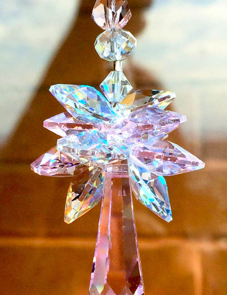 Pink and Silver Suncatcher  Clear AB Suncatcher Crystal Aurora Borealis Suncatcher Sunjewel Decorative Glass Ornament