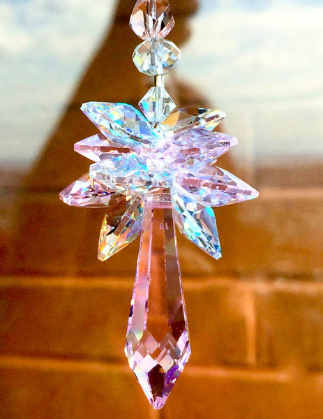 Pink and Silver Suncatcher  Clear AB Suncatcher Crystal Aurora Borealis Suncatcher Sunjewel Decorative Glass Ornament