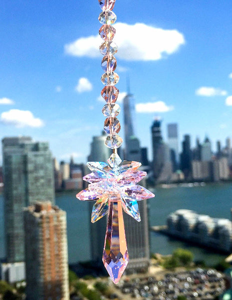 Pink and Silver Suncatcher  Clear AB Suncatcher Crystal Aurora Borealis Suncatcher Sunjewel Decorative Glass Ornament