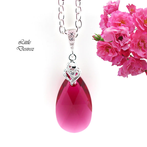 Fuchsia Necklace Bridal Teardrop Necklace  Ruby Necklace Bridesmaid Hot Pink Necklace Cubic Zirconia Necklace Wedding Jewelry RP32N