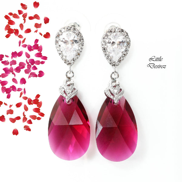 Ruby Earrings  Earrings Fuchsia Earrings Pink Earrings Bridal Jewelry Statement Bridesmaid Earrings Cubic Zirconia Earrings RP32P