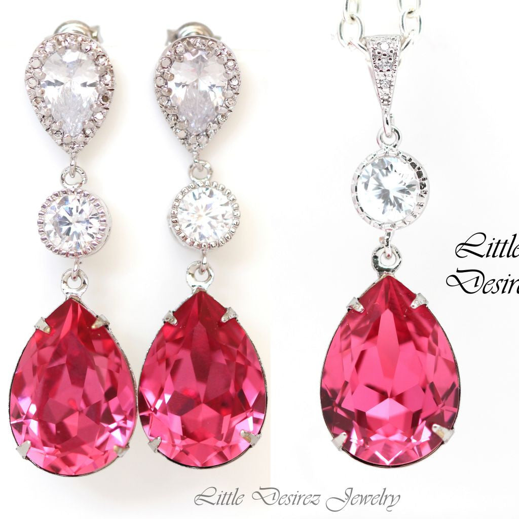 Pink Jewelry Set Hot Pink Earrings Necklace Austrian Crystal Rose Pink Little Desirez Jewelry Pink Jewelry Set Hot Pink Earrings Necklace Austrian Crystal Rose Pink Little Desirez Jewelry