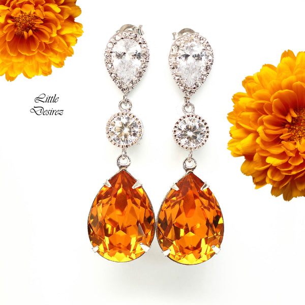 Topaz Earrings Bridal Earrings Long Crystal CZ Earrings Bridesmaid Earrings Chandelier Earrings Wedding Jewelry TO31PC