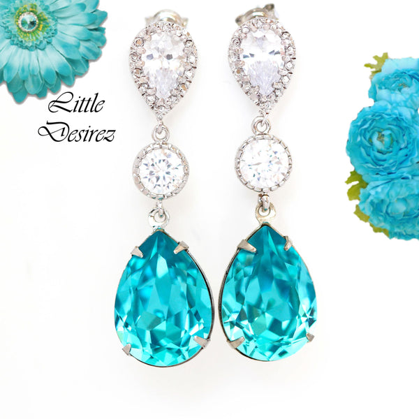 Turquoise Earrings Bridal Earrings Bridesmaid Earrings Wedding Jewelry Something Blue Long Earrings TQ31PC