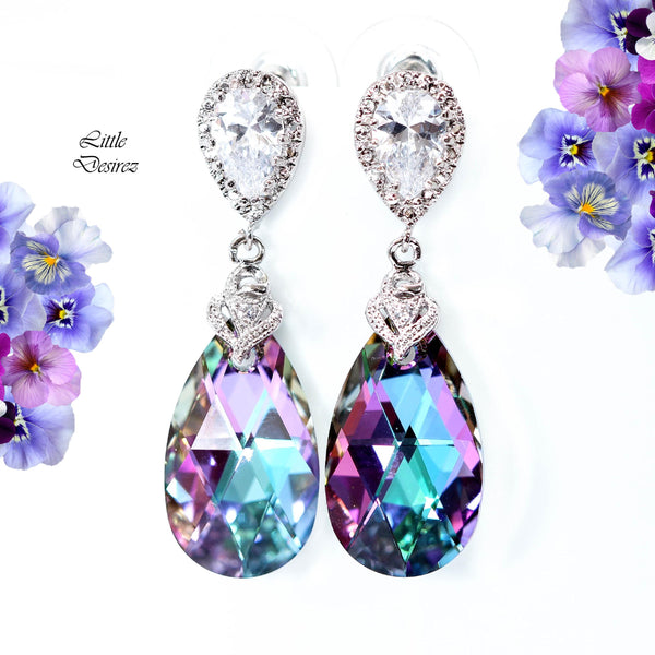 Vitrail Light Earrings Pink & Purple Earrings Bridesmaid Earrings Cubic Zirconia Earrings Crystal Earrings Rhodium Plated VL32P