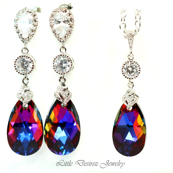 Volcano Crystal Earrings Cobalt Purple Orange Cubic Zirconia Statement Earrings Bridesmaid Gift Lightweight VO32PC