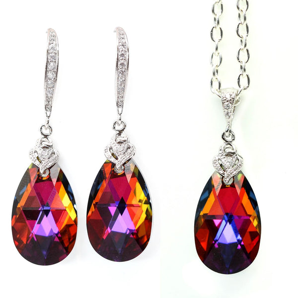 Volcano Crystal Necklace Cobalt Purple Colorful Jewelry Elements Bridesmaid Necklace Bridal Teardrop Pendant VO32N