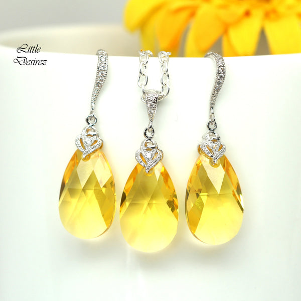 Yellow Jewelry Set Earrings Necklace Set Bridesmaid Gift Lemon Zest Canary Yellow Sunshine Yellow Bridal Jewelry Wedding Jewelry Set LT32JS