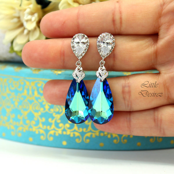 Bridal Earrings CZ Earrings Wedding Jewelry Blue Earrings  Bermuda Blue Drop Earrings Bridesmaid Gift Sterling Silver BB33P