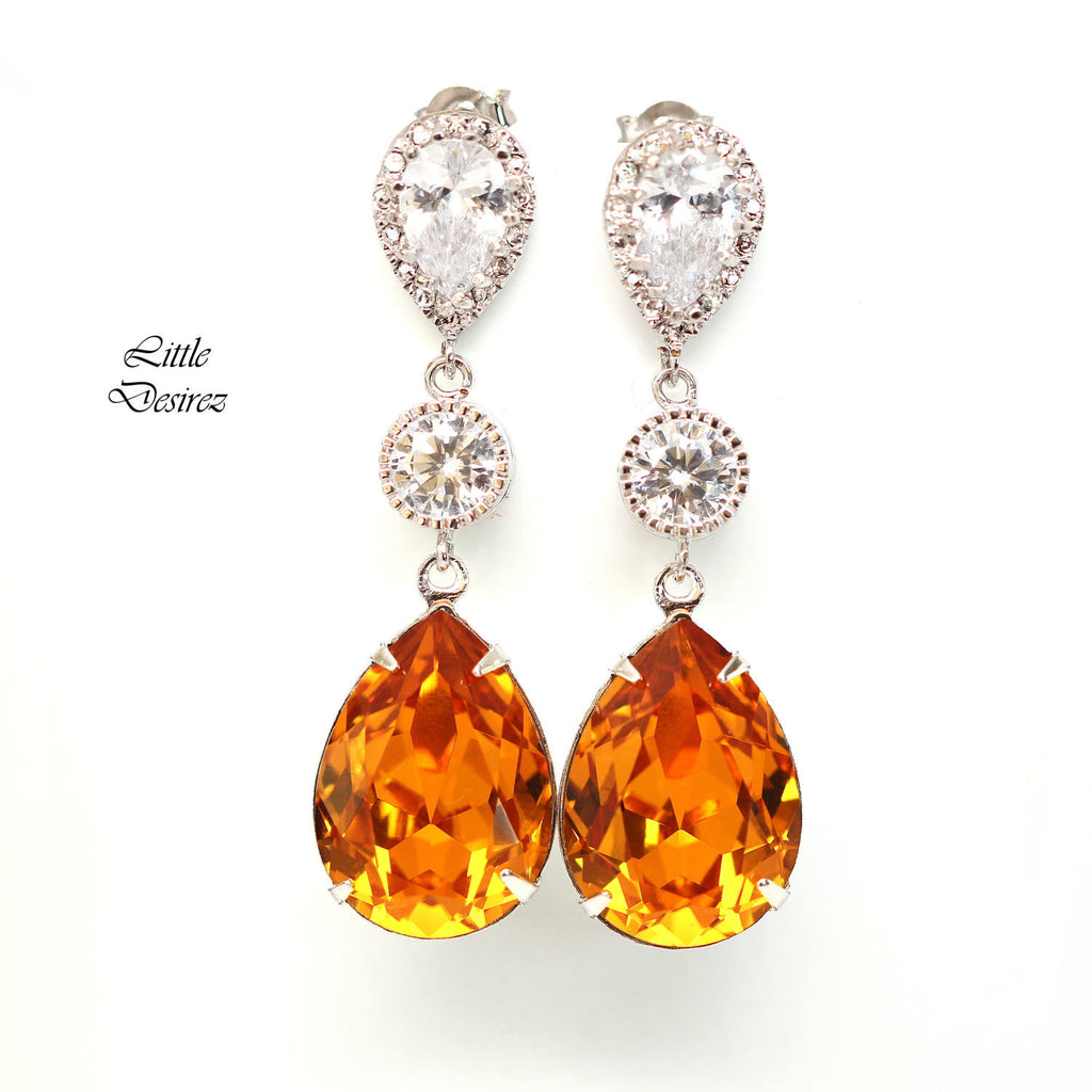 Topaz Earrings Bridal Earrings Long Crystal CZ Earrings Bridesmaid Earrings Chandelier Earrings Wedding Jewelry TO31PC