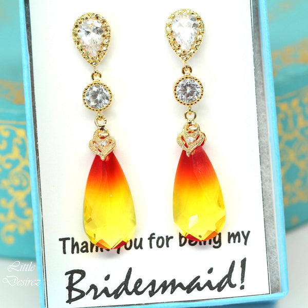 Yellow & Red Earrings Fire Opal Teardrop Crystal Statement Earrings Bridal Earrings Bridesmaid Earring Sparkly Earring FO33PC