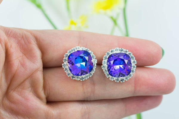 Purple Bridal Earrings Stud Earrings Heliotrope Purple and Blue Earrings Bridesmaid Earrings Wedding Earrings Gift for Her HE50S
