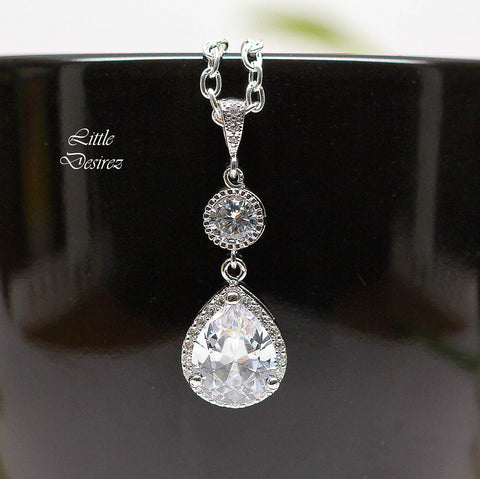 Bridal Necklace Wedding Jewelry Cubic Zirconia Necklace Vintage Inspired Designer Jewelry LILA