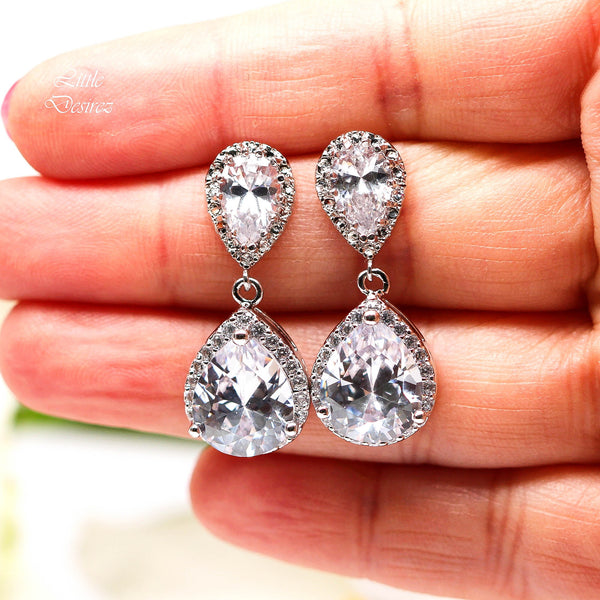 Bridal Jewelry Crystal Earrings Cubic Zirconia Prom Jewelry Rhodium Plated LILA