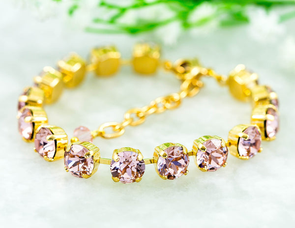 Blush Pink Bracelet Crystal Tennis Bracelet Bridesmaid Gift Pastel Pink Gold Wedding Jewelry VR35BR