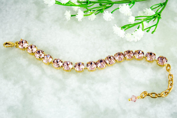 Blush Pink Bracelet Crystal Tennis Bracelet Bridesmaid Gift Pastel Pink Gold Wedding Jewelry VR35BR