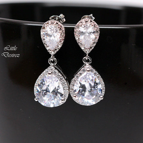 Bridal Jewelry Crystal Earrings Cubic Zirconia Prom Jewelry Rhodium Plated LILA