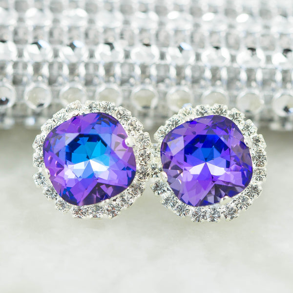 Purple Bridal Earrings Stud Earrings Heliotrope Purple and Blue Earrings Bridesmaid Earrings Wedding Earrings Gift for Her HE50S