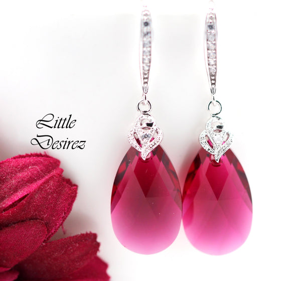 Pink Earrings and Necklace Set Crystal Earrings & Necklace Set Ruby Pink Earrings Fuchsia Bridesmaid Gift Pink Jewellery RP32JS