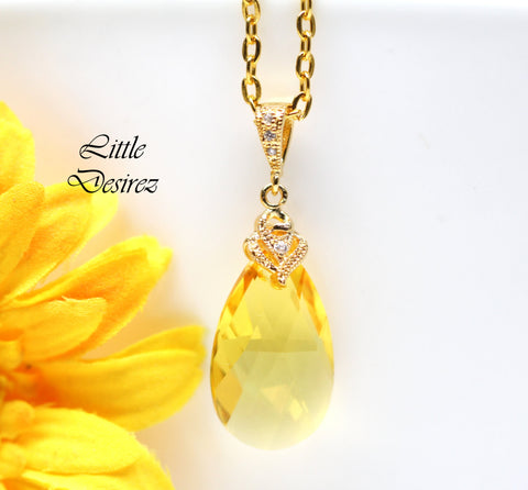 Yellow Necklace Light Topaz Pendant Necklace Yellow Bridesmaids Gift Lemon Zest Canary Yellow November Birthstone LT32N