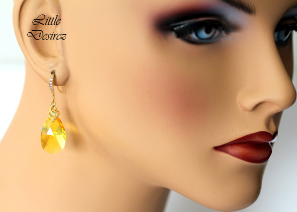 Yellow Earrings Sunflower Lemon Zest Canary Yellow Sunshine Yellow Bridesmaid Earrings Light Topaz Crystal Gold Earring LT32H