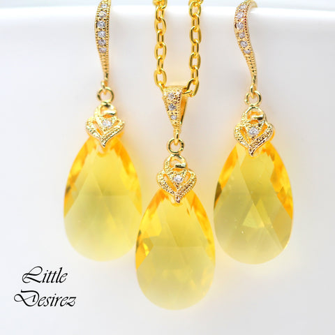 Yellow Jewelry Set Yellow Necklace & Earrings Crystal Earring Bridesmaid Earrings Lemon Zest Canary Yellow Sunshine Yellow LT32JS