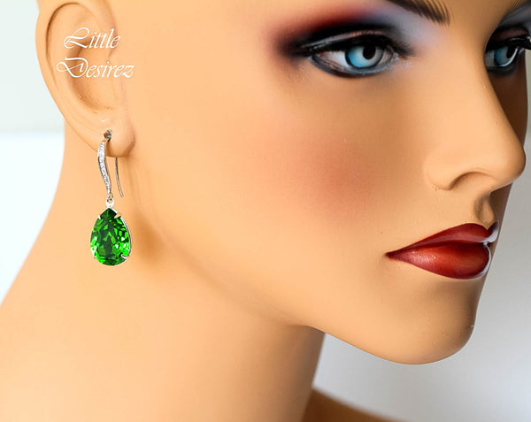 Green Earrings Bright Green Earrings Bridesmaid Earrings  Crystal Fern Green Teardrop Earrings Sparkly Bridal Wedding Earring FG31H