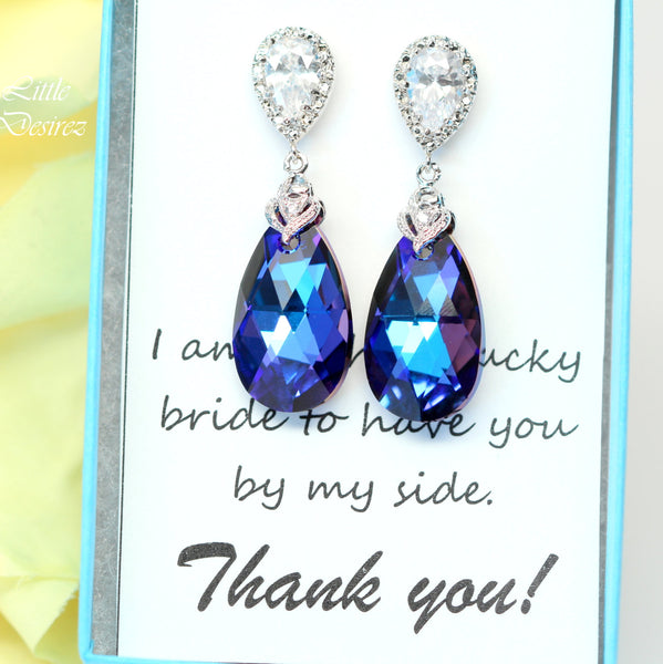 Pear Bridal Jewelry Bridesmaid Jewelry Purple & Blue Jewelry CZ Earrings Crystal Earrings Purple Earrings Peacock Wedding HE32JS