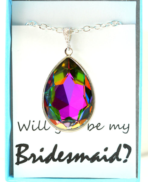 Layering Necklace Colorful Necklace Teardrop Crystal Bridesmaid Gift Crystal Statement Necklace Teardrop Necklace Unique VM42N