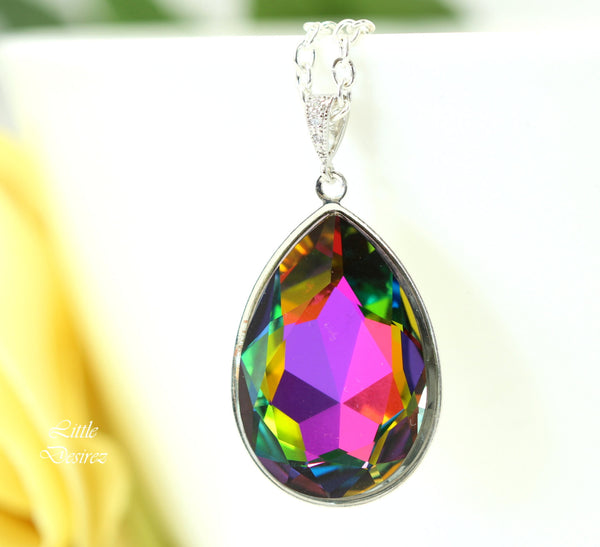 Layering Necklace Colorful Necklace Teardrop Crystal Bridesmaid Gift Crystal Statement Necklace Teardrop Necklace Unique VM42N