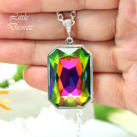 Vitrail Medium Necklace Crystal Large Pendant Emerald Cut Stone Bridesmaid Gift Sparkly Statement Necklace Colorful Pendant VM41N