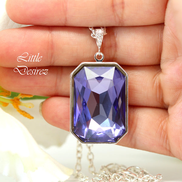 Purple Necklace Tanzanite Necklace Large Pendant Lilac Necklace Lavender Necklace Sparkly Octagon Crystal Emerald Cut Stone TZ41N