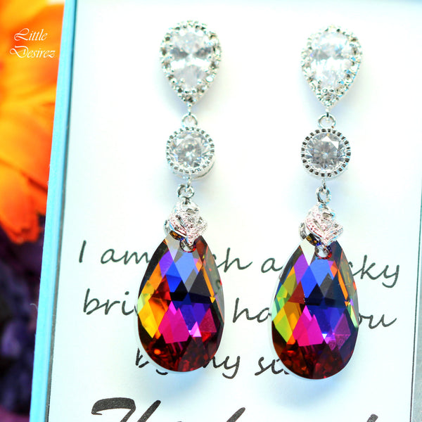 Bridesmaid Gift Volcano Crystal Earrings & Necklace Set Cobalt Purple Orange Cubic Zirconia Jewelry Statement Jewelry VO32JS