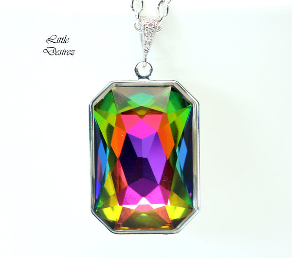 Vitrail Medium Necklace Crystal Large Pendant Emerald Cut Stone Bridesmaid Gift Sparkly Statement Necklace Colorful Pendant VM41N