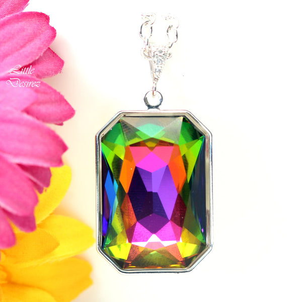 Vitrail Medium Necklace Crystal Large Pendant Emerald Cut Stone Bridesmaid Gift Sparkly Statement Necklace Colorful Pendant VM41N