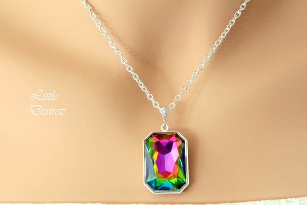 Vitrail Medium Necklace Crystal Large Pendant Emerald Cut Stone Bridesmaid Gift Sparkly Statement Necklace Colorful Pendant VM41N