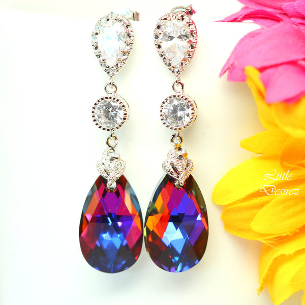 Bridesmaid Gift Volcano Crystal Earrings & Necklace Set Cobalt Purple Orange Cubic Zirconia Jewelry Statement Jewelry VO32JS